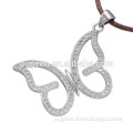 2016 leather core chain pave Zircon butterfly pendant jewelry for women silver butterfly necklace